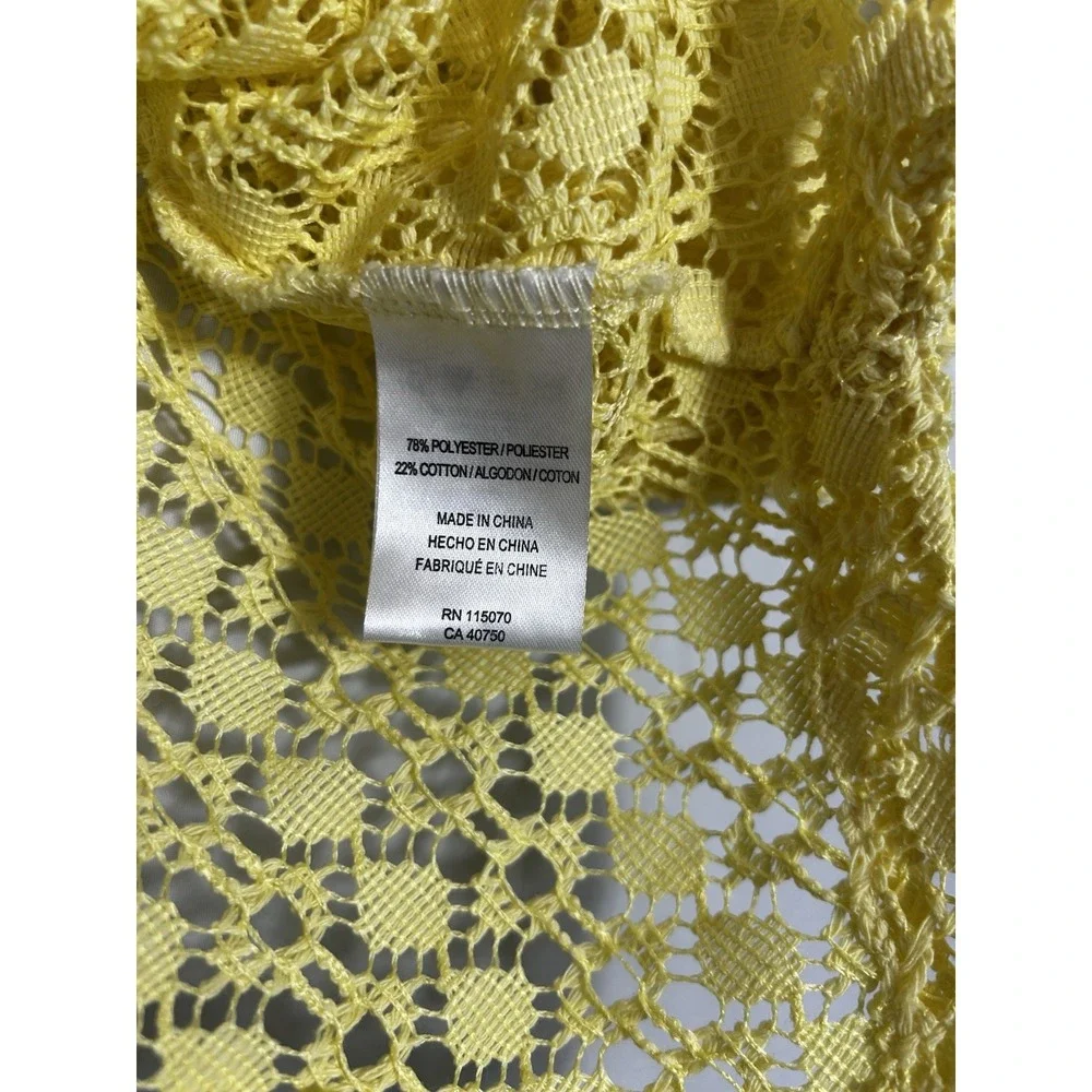Vintage Yellow Open Knit Cardigan Wood Flower Button Beach Artsy Boho Lagenlook